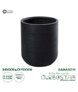 GloboStar® Artificial Garden DAMASCUS 20694 Διακοσμητικό Πολυεστερικό Τσιμεντένιο Κασπώ Γλάστρα - Flower Pot Μαύρο Φ45 x Υ45cm